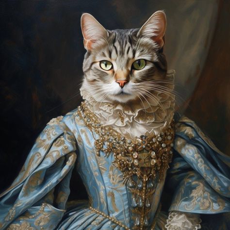 Father's Day gift idea: Custom pet portraits in the style of Renaissance paintings. Celebrate Dad with a unique and personalized gift that he'll cherish forever. #fathersday #giftideas . #Intricate_Illustration #Cat_Queen #Royal_Pet_Portrait #Royal_Family_Portrait Intricate Illustration, Cat Queen, Royal Pet Portrait, Royal Family Portrait, Queen Royal, Illustration Cat, Dog Drawing, Cat Portraits, Cat Painting