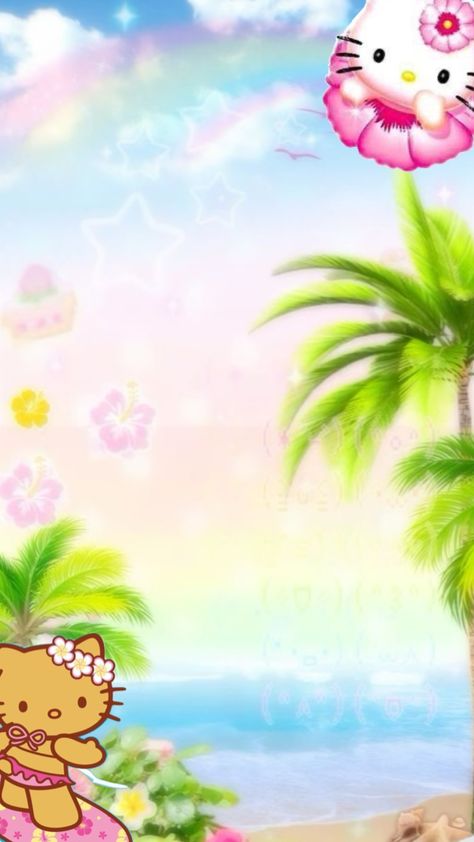 Hello Kitty Summer, Summer Wallpaper Iphone, Easy Cartoon, Summer Wallpapers, Coconut Dream, Cute Summer Wallpapers, Easy Cartoon Drawings, Wallpaper Laptop, Hello Kitty Iphone Wallpaper