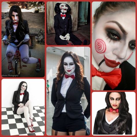 Womens Horror Movie Costumes, Saw Costume Female, Horror Characters Costumes, Horror Movie Costumes For Women, Jigsaw Costume Women, Saw Halloween Costume, Jason Halloween Costume, Saw Costume, Jigsaw Makeup