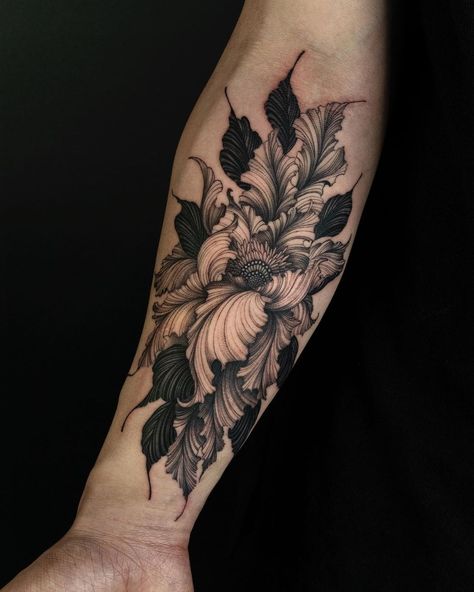 🦇 Follow the darkness 🦇 on Instagram: “By @sagaegrim⁠ ______⠀⁠ You can support Thedarkestwork by giving a little tip via PayPal. Link in bio. 🖤🖤🖤⠀⁠ ______⠀⁠ #tattooed #tattoo…” Forest Forearm Tattoo, Pop Culture Tattoos, Underarm Tattoo, Culture Tattoos, Cuff Tattoo, Iris Tattoo, Chrysanthemum Tattoo, Poppies Tattoo, Fantasy Tattoos