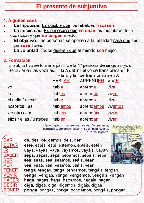 El presente de subjuntivo Spanish Tenses, Spanish Adjectives, Spanish Notes, Spanish Classroom Activities, Spanish Basics, Learn Spanish Online, Learning Spanish Vocabulary, Spanish Lesson Plans, Spanish Verbs