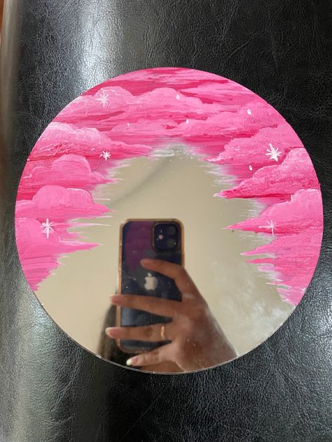 Mirror Painting Aesthetic, Painted Mirror Art, Cloud Mirror, Painted Mirror, Diy Pottery Painting, Color Drawing Art, Painting Aesthetic, Mirror Painting, Diy Pottery