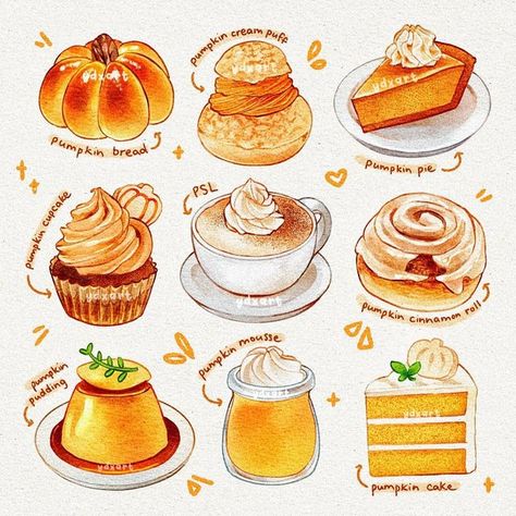 Hot Names, Cute Food Illustration, Aesthetic Food Art, Desserts Illustration, Yummy Illustration, Food Lettering, Desserts Drawing, Dessert Illustration, Food Doodles