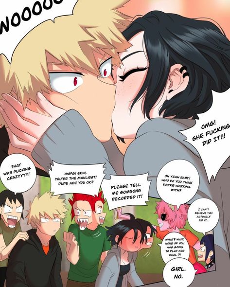 Bakugo X Oc, Erin Clover, Mystic Messenger Characters, Bakugo Katsuki Fanart Cute, Kids Hero, Bakugou Manga, Characters Inspiration Drawing, Mha Oc, Mha Stuff