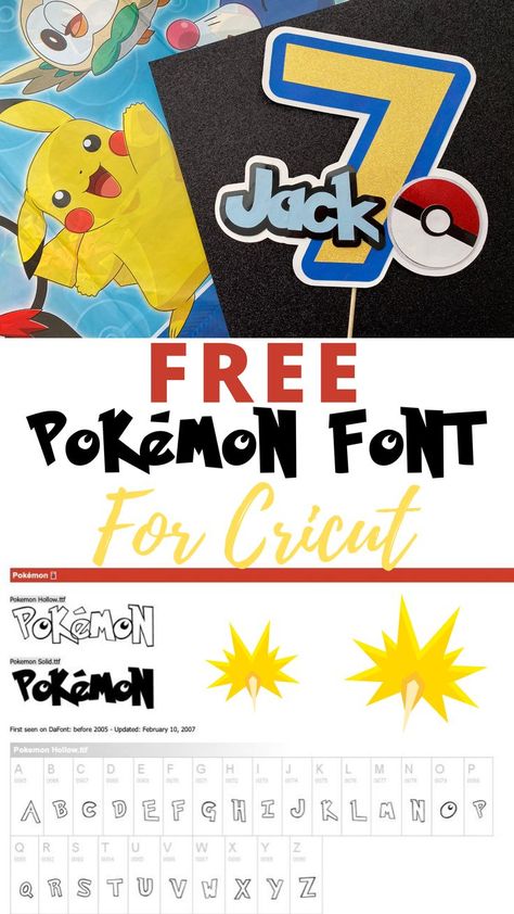 Free  Pokemon Font Pokemon Font Free Download, Pokemon Cricut Free, Pokemon Cake Toppers Free Printable, Diy Pokemon Cake Topper, Pokemon Cricut Projects Free, Pokemon Birthday Card Cricut, Pokemon Font Alphabet, Pokemon Font Free, Pokemon Cricut Projects Birthday