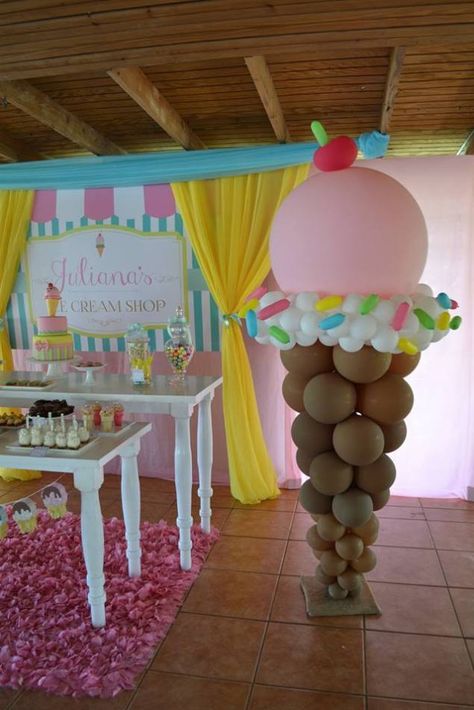 Ice Cream Shop Birthday - Birthday Party Ideas & Themes Birthday Balloon Decor, Ice Cream Birthday Party Theme, Ice Cream Party Theme, Candy Theme Birthday Party, Candy Themed Party, Ice Shop, Candy Land Birthday Party, Candy Birthday Party, Ice Cream Birthday Party