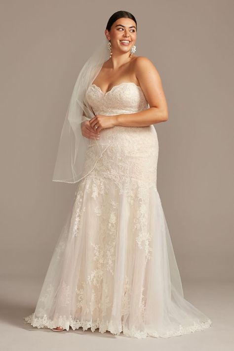 Plus Size Mermaid Wedding Dress, Plus Size Mermaid, Wedding Dresses Mermaid Sweetheart, Plus Wedding Dresses, Wedding Dress Style, Davids Bridal Wedding Dresses, Plus Size Wedding Gowns, Tea Length Wedding, Tea Length Wedding Dress