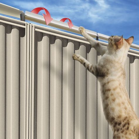 Oscillot Cat Proof Fence System The Oscillot® System consists of a series of four-bladed aluminium paddles, which are mounted along fence lines between end posts containing bearings. When a cat tries to jump and scale the fence, they will place a paw on the paddle, which then spins; the cat cannot get traction and falls … Cat Proof Fence, Cat Enclosures, Cat Fence, How To Cat, Outdoor Cat Enclosure, Diy Dresser Makeover, Cat Proofing, Cat Enclosure, Diy Dresser