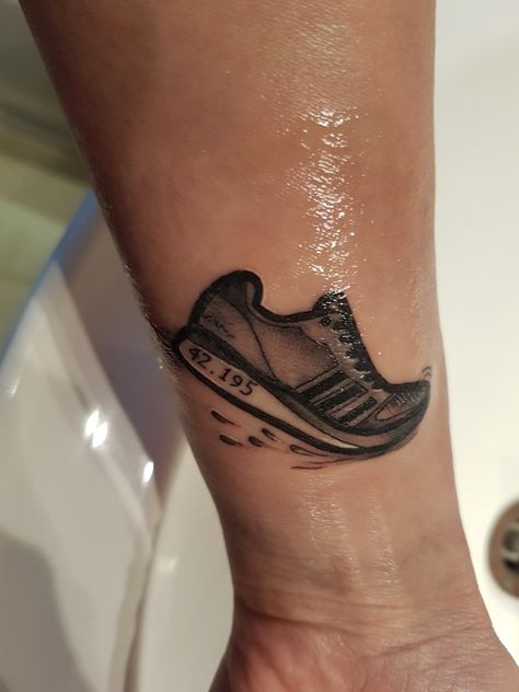 Running Shoe Tattoo Ideas, Running Tattoos For Women Runners, Running Shoe Tattoo, Runners Tattoo Ideas Running, Running Tattoos For Women, Running Shoes Tattoo, Running Tattoos, Marathon Tattoo, Runner Tattoo