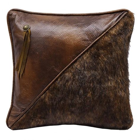 Visit cabinplace.com now to order the rustic Durango Corner Concho Pillow and transform the look of your lodge bedding or favorite ranch chair! Animal Print Throw Pillows, Leather Throw Pillows, Fur Pillow, Chic Pillows, Leather Decor, Leather Pillow, Leather Cushion, Leather Projects, Leather Texture