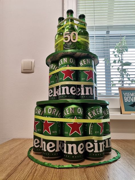 Heineken Birthday Party Ideas, Heineken Beer Cake, Heineken Cake, Birthday Beer Cake, 60th Bday, Clean Eating Grocery List, Heineken Beer, Cake Tower, Beer Tower