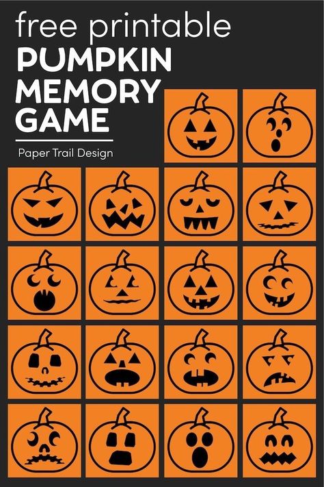 Use our free printable pumpkin memory game as a fun educational Halloween game to play with your kids. #papertraildesign #halloweengames #halloweengame #harvestpartygames #homeschool #distancelearning Memory Activities For Kids, Halloween Kids Activity, Halloween Pumpkin Crafts For Kids, Pumpkin Day Activities, Pumpkin Game, Pumpkin Day, Pumpkin Bingo Printable Free, Roll A Pumpkin Game Printable, Memory Game