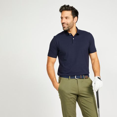 The semi-fitted cut suits all body shapes. Available in 7 sizes (from S to 4XL). | Inesis Men's Mw500, Golf Polo Shirt in Blue, Size 4XL Navy Polo Shirt, Hockey Sticks, Polo Golf, Mens Golf, Play Golf, Golf Polo Shirts, Slate Blue, Golf Polo, Taekwondo