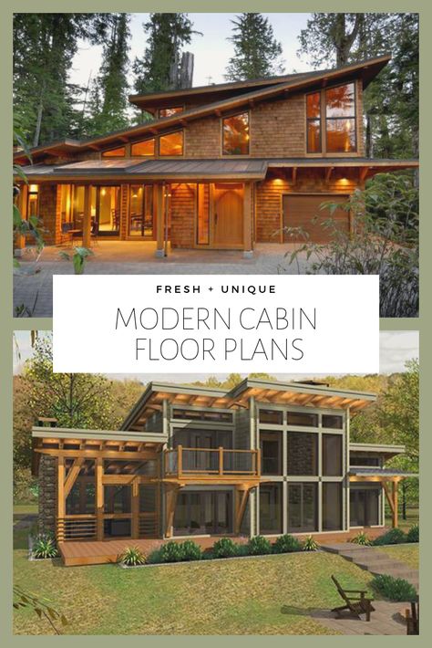 Modern House In The Woods Floor Plan, Modern Log Cabin Floor Plans, Wood Cabin Floor Plans, House Plans For Wooded Lots, Modern Cabins In The Woods Architecture, Mountain Modern Floor Plans, Rustic Modern Floor Plans, Unique Cabin Floor Plans, One Level Cabin Floor Plans