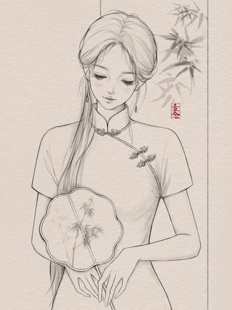 Chinese Girl Drawing, Chinese Sketch, Chinese Drawings, Chinese Art Painting, Best Anime Drawings, Cool Pencil Drawings, Sketches Tutorial, Easy Drawings Sketches, Book Drawing