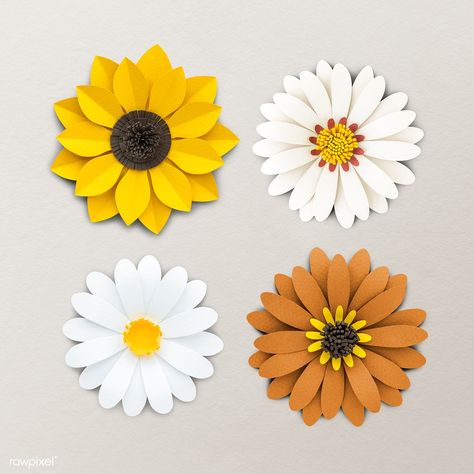 White and yellow flower paper craft set | premium image by rawpixel.com / Minty Sunflower Paper Flowers, Sunflower Paper Craft, Flower Paper Craft, Craft Rose, Paper Flowers Diy Easy, Paper Sunflowers, Paper Flower Crafts, Flower Paper, Event Decorations