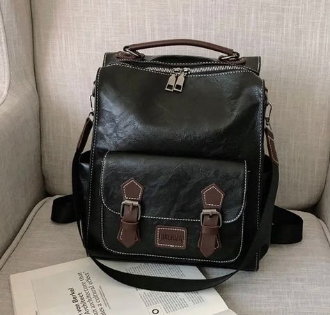 Women leather backpack  Please check the Sizing before purchase Size Description is in the picture section of this Item Great Gift Academia Backpack, Leather Travel Backpack, Vintage Leather Backpack, Female Shoulder, Pu Bag, Leather Backpacks, Vintage Shoulder Bag, Women Leather Backpack, School Bags For Girls