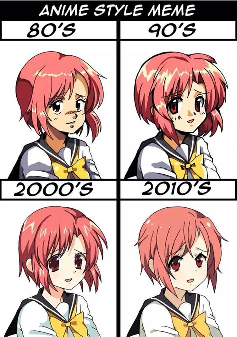 I like 2000's and 2010's style, they look better than the other two to me. I like 2000's because of the shading and dark color and 2010's because the style is more.... Delicate? Anime Website, Poses References, Old Anime, Dessin Adorable, 90s Anime, I Love Anime, 영감을 주는 캐릭터, All Anime, 3d Animation