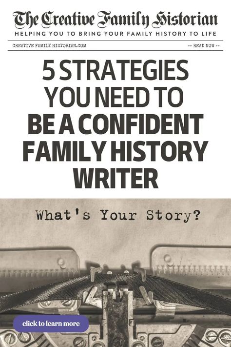 One of the most common reasons people give for writing their family history is low confidence in their writing ability. Does that sounds like you? If so, click the link to find out five easy-to-follow strategies that you can start doing to become a more confident family history writer. Write Your Personal History, How To Write Found Family, Family History Book Ideas, Writers Search History, How To Write Family History, Low Confidence, Family History Projects, Genealogy Websites, Family History Book