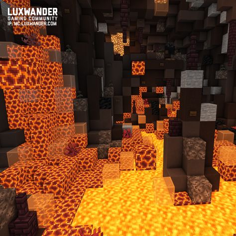 It's Build Showcase time!  Check out this amazing lava build made by sihlver! We love the different block combinations and the attention to detail! You can check it out at /warp magmacave in Majestic Creative! Minecraft Lava Builds, Minecraft Terraforming, Build Minecraft, Minecraft Bedroom, Cute Minecraft Houses, Minecraft Inspo, Minecraft Builds, Minecraft Ideas, Attention To Detail