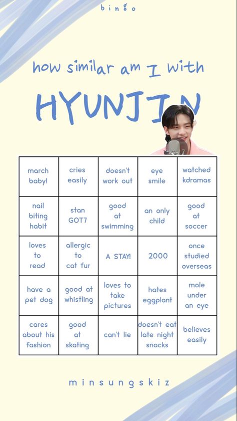 Stray Kids Bingo, Bingo Template, Hyunjin And In, Best Friend Challenges, Kids Zoo, Friend Challenges, Pop Quiz, Creative Drawing Prompts, Luck Quotes