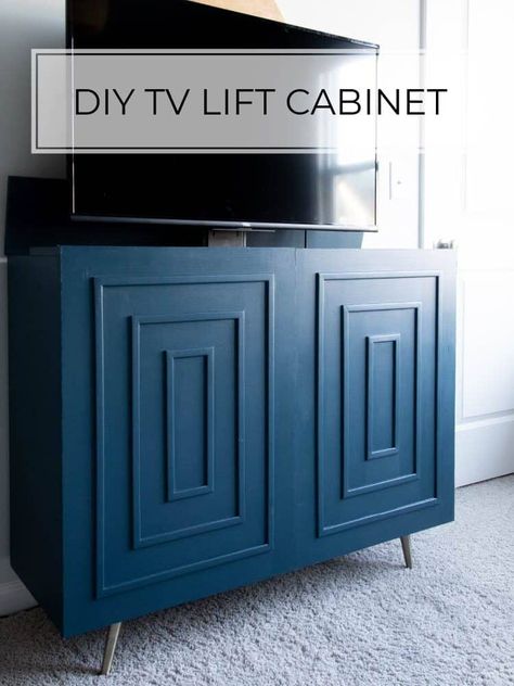 Easy DIY Christmas Countdown - 2 Ways! (free printables!) Hidden Tv Bench, Hide Tv In Cabinet, Diy Tv Console With Fireplace, Rising Tv Cabinet, Diy Tv Lift Cabinet, Tv Cabinet Diy, Diy Credenza, Tv Hanging, Hidden Tv Cabinet