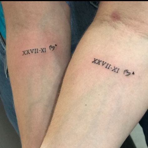 Wedding Date Tattoos, Couple Wrist Tattoos, Datum Tattoo, Sewing Tattoos, Partner Tattoos, Maching Tattoos, Small Couple Tattoos, Couple Tattoos Unique, Date Tattoos