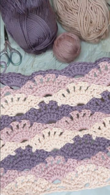 Large Shell Crochet Stitch, Crochet Ripple Pattern, Ripple Pattern, French Lilac, Crochet Blanket Pattern Easy, Crochet Shell Stitch, Crochet Stitches Free, Quick Crochet Patterns, Easy Crochet Blanket