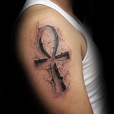 Top 51 Egyptian Ankh Tattoo Ideas - [2020 Inspiration Guide] Ankh Cross Tattoo, Ancient Symbols Tattoo, Cross Tattoo Ideas, Egyptian Tattoos, Ankh Tattoo, Egypt Tattoo, Ankh Cross, Mens Shoulder Tattoo, Tattoo Inspiration Men