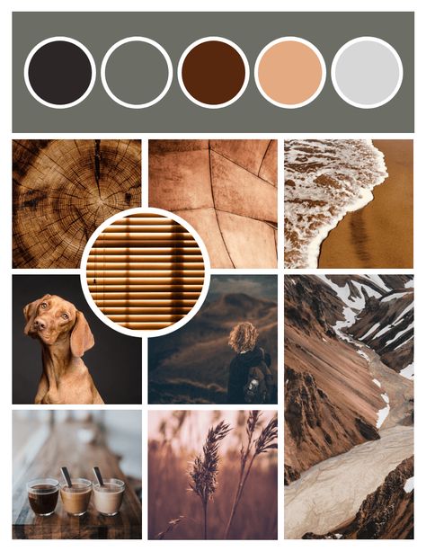 Venngage | Templates Nature Inspired Mood Board, Photography Mood Board Inspiration, Mood Tone Colour, Nature Mood Board Inspiration, Earth Mood Board, Earth Tone Mood Board, Mood Board Nature, Natural Mood Board, Cozy Mood Board