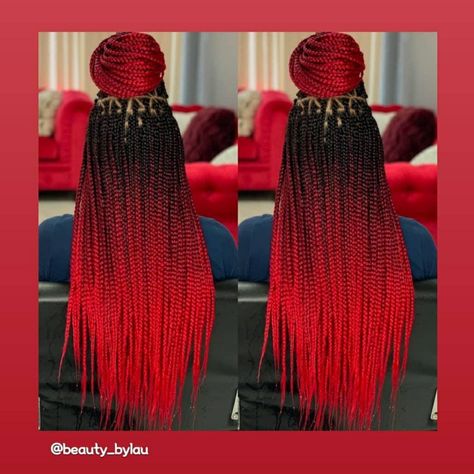 Red Box Braids Black Women, Long Red Box Braids, Red Ombre Braids, Braid Colors, Red Box Braids, Ombre Box Braids, Dreadlocks Hairstyles, Wigs Collection, Black Kids Braids Hairstyles