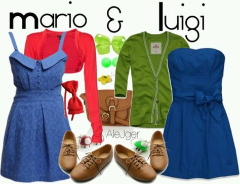 Mario and Luigi Mario Characters Inspired Outfits, Nintendo Inspired Outfits, Mario Disneybound, Mario Bounding, Super Mario Inspired Outfits, Super Mario Outfit Ideas, Mario Inspired Outfits, Mario Costume Diy, Mario Costume