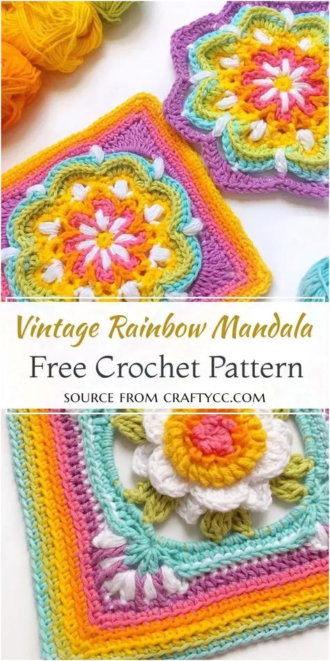 Spiral Crochet, Rainbow Mandala, Granny Square Crochet Patterns Free, Crochet Rainbow, Crochet Afghan Patterns Free, Jewelry Crochet, Rainbow Blanket, Mushroom Jewelry, Mandala Patterns