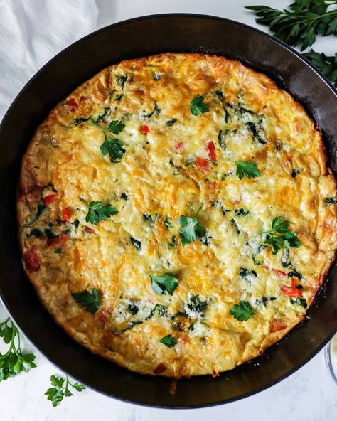 Frittata Recipes Cast Iron Skillet, Spinach Frittata Recipes, Vegetable Frittata Recipes, Spinach Balls, Spinach Frittata, Vegetable Frittata, Olive Oil Butter, Fluffy Eggs, Flavorful Vegetables