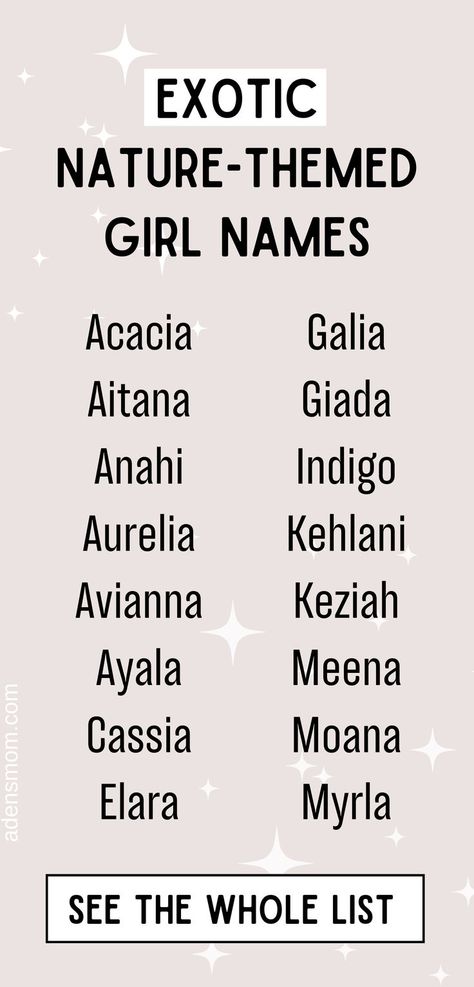 exotic nature-themed girl names - list from acacia to myrla - see the whole list Meaningful Girl Names, Foreign Girl, Exotic Names, Goddess Names, Names For Girls, Nature Meaning, Unique Girl Names, Unusual Baby Names, Female Names