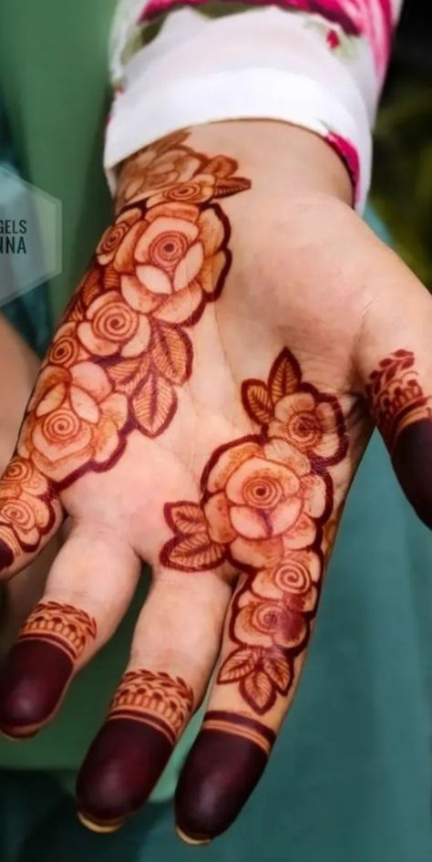 Henna Rose Designs, Muslim Mehndi Design, Fancy Mehndi, Rose Mehndi Design, Mehandhi Designs, Mehedi Design, Mahendi Designs, Palm Mehndi Design, Eid Henna