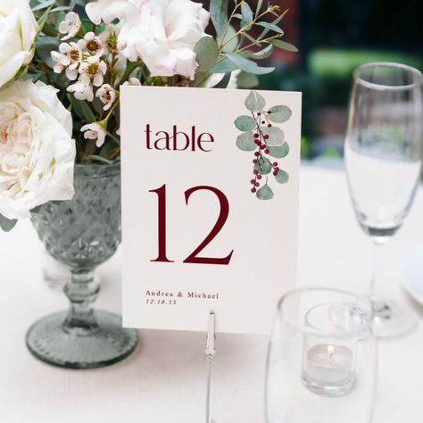 Winter Wedding Small Burgundy Details Card QR Code Zazzle Table Number Christmas, Winter Table Numbers Wedding, Winter Wedding Small, Winter Wedding Table Numbers, Wedding Small, Winter Table, Holiday Wedding, Wedding Table Numbers, Holiday Decorating