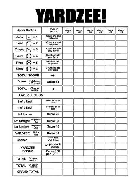 Yahtzee score cards printable | Family Reunion Helper Yahtzee Score Card, Yahtzee Score Sheets, Yard Yahtzee, Deco Gamer, Crafter Logo, Diy Yard Games, Reunion Games, Family Reunion Games, Logo Diy