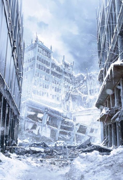 Frozen Apocalypse, Snow Apocalypse, Frozen City, Apocalypse Landscape, Dystopian Art, Nuclear Winter, Abandoned City, Apocalypse World, Apocalypse Aesthetic