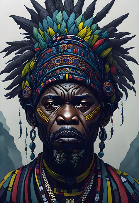 African tribal Chief portrait Flow Concept, Impressive Art, Character Portrait, Swag Cartoon, Character Portraits, Portrait Art, Tattoos, Quick Saves, Art