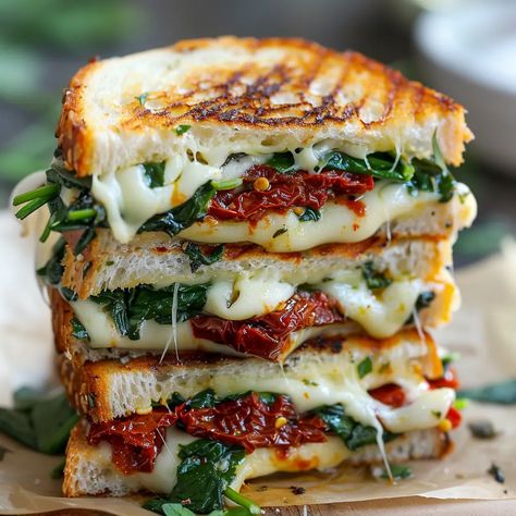 Sun-Dried Tomato, Spinach, and Ricotta Grilled Cheese - Recipes, Tasks & Tools Easy Healthy Meals On A Budget, Grilled Ricotta Cheese Sandwich, Sun Dried Tomato Panini, Crossiant Sandwich Vegetarian, Mediterranean Spinach Grilled Cheese, Spinach Ricotta Grilled Cheese, Sun Dried Tomato Spinach Grilled Cheese, Tomato On Bread Appetizer, Sun Dried Tomato Spinach Ricotta Grilled Cheese