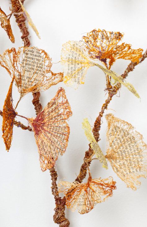 Lisa kokin- amnesia detail Lisa Kokin, Silent Spring, Fake Leaves, Tea Bag Art, Gingko Leaves, Thread Art, Handmade Books, Text Art, Detail Art