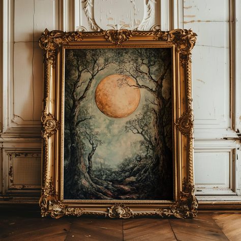 Enhance your gothic wall decor with this exceptional poster print, crafted with precision and care, and designed exclusively by Madelyn Jane Creates. This vintage style design is a truly exceptional piece of moody forest wall art that will compliment your home, office, or dorm room. Perfectly capturing the mystique of an ancient forest of gnarled trees lit by a blood moon, these quality poster prints make a great gift for yourself, or the goth decor lover in your life! ⭐⭐Please note: FRAME IS NO Vintage Japanese Decor, Whimsical Gothic Decor Bohemian, Dark And Moody Decor, Moody Vintage Decor, Whimsy Goth Decor, Southern Gothic Decor, Boho Goth Decor, Witchy House Decor, Moody Fall Decor