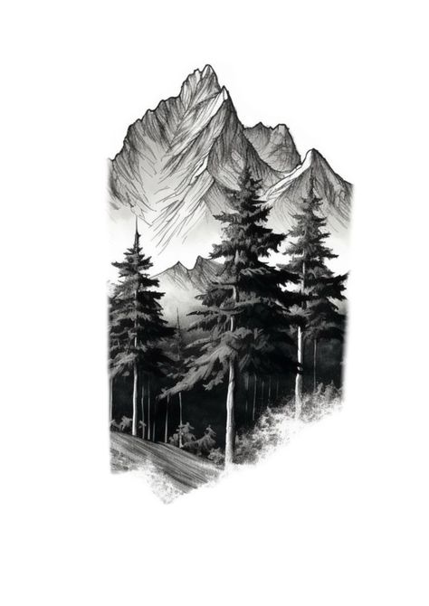 Geometric Landscape Tattoo, Adventure Tattoo Nature, Woodsy Tattoos, Mountain Sleeve Tattoo, Watercolor Mountains Tattoo, West Coast Tattoo, Landscape Tattoos, Lobo Tattoo, Wilderness Tattoo