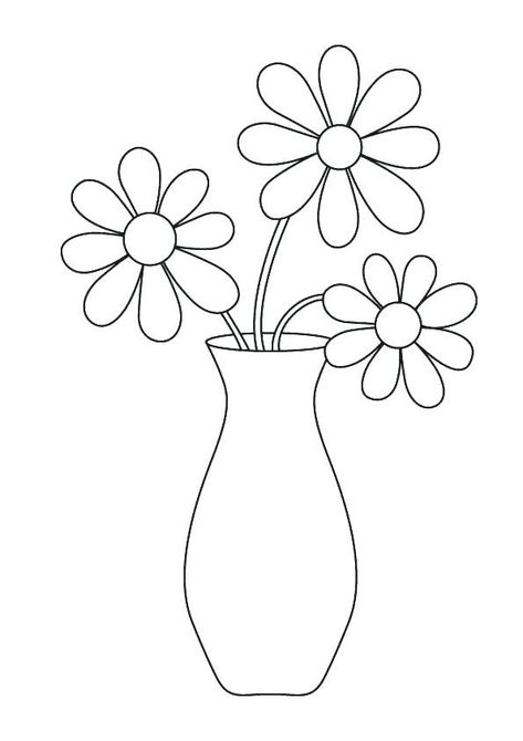 Vases Drawing, Flower Vase Drawing, Vase Drawing, Worksheet Coloring, Printable Flower Coloring Pages, Drawing Kids, Preschool Coloring Pages, Drawing Flowers, Vase Crafts