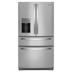 KitchenAid 25.8 cu. ft. French Door Refrigerator in Stainless Steel with Platinum Interior-KRMF706ESS - The Home Depot Fridge With Ice And Water Dispenser, Fridge Water Dispenser, 4 Door Refrigerator, Best Refrigerator, Ice Storage, Bottom Freezer Refrigerator, Freezer Storage, Kitchen Redesign, Whirlpool Refrigerator