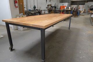 Dining Table On Casters, High Table Kitchen, Rolling Table, Industrial Table, High Table, Office Table, Raw Steel, Metal Table, Wooden Tables