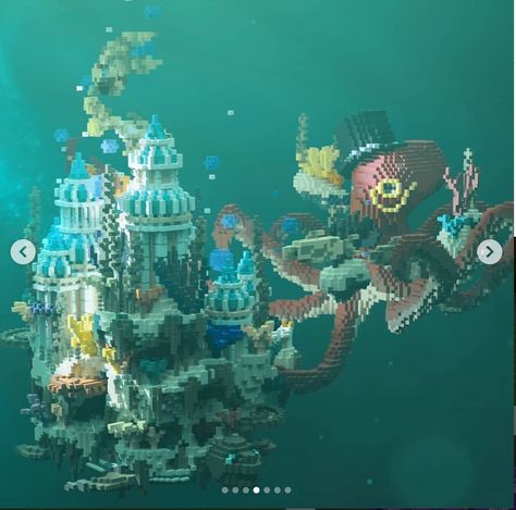 Minecraft Houses By The Ocean, Underwater Village Minecraft, Minecraft Water Statue, Minecraft Building Ideas Water, Ocean Base Minecraft, Minecraft Mermaid Cove, Ocean Minecraft Builds, Underwater Builds Minecraft, Minecraft Mermaid House