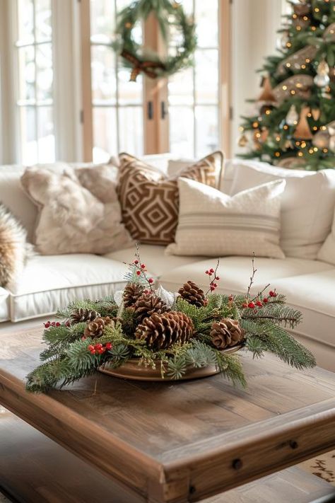 40 Christmas Coffee Table Decorations for a Festive Living Room Coffee Table Holiday Decor, Round Coffee Table Christmas Decor Ideas, Christmas Coffee Table Styling, Side Table Christmas Decor Living Room, Christmas Decor Ideas For Coffee Table, Vintage Christmas Coffee Table Decor, Christmas Decor For Coffee Table, Christmas Decor Ideas For Living Room Coffee Tables, Round Coffee Table Christmas Decor