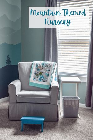 Mountain Themed Nursery Inspiration: Top Mountain Nursery Ideas And Inspiration USA — In Life And Littles Mountain Themed Nursery, Mountain Nursery Theme, Outdoors Themed Nursery, Outdoor Nursery, Mountain Nursery, Floating Bookshelves, Woodland Nursery Theme, Full Size Bed Frame, Blue Nursery